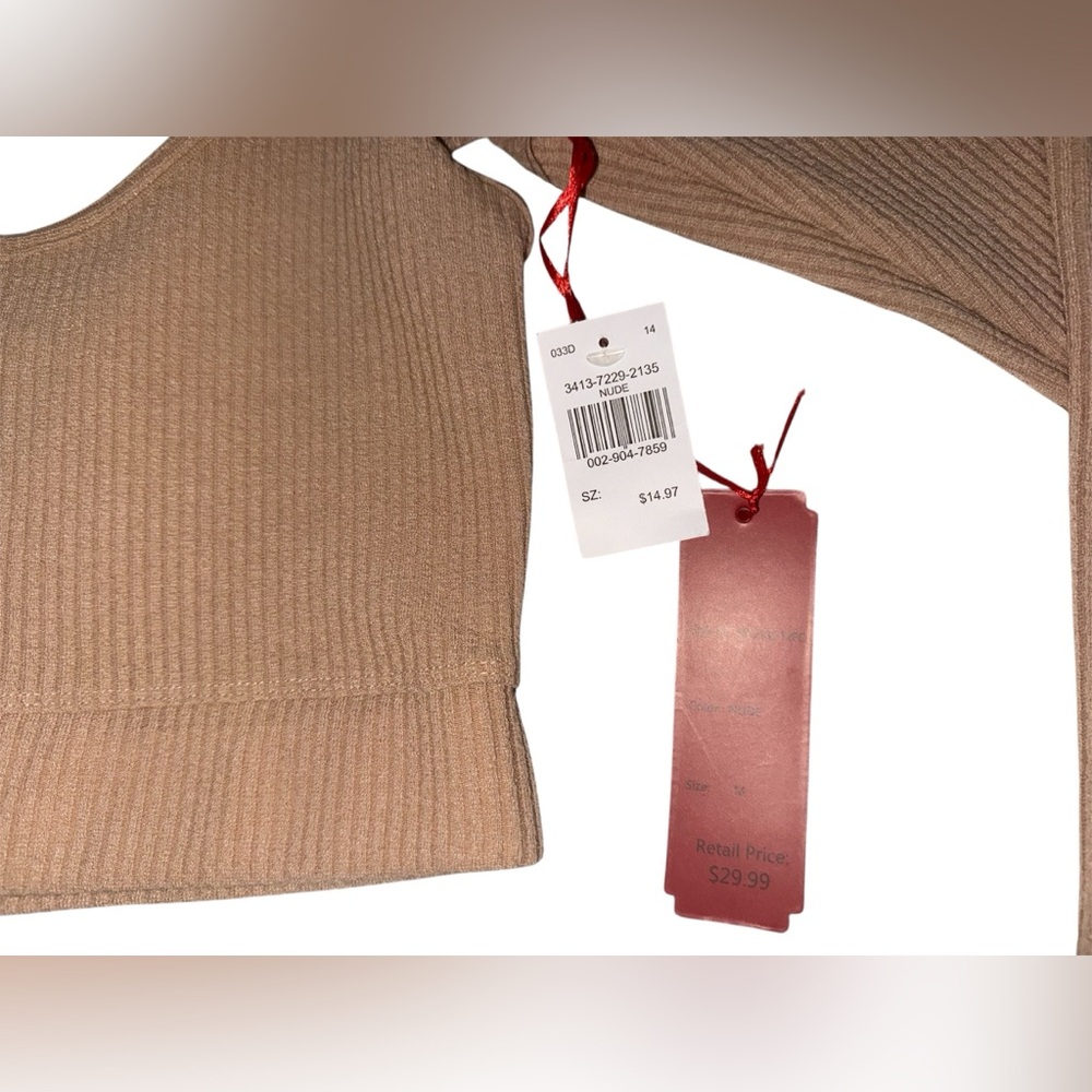 Stylish Tan Ribbed Crop Top - Picture 2 of 3